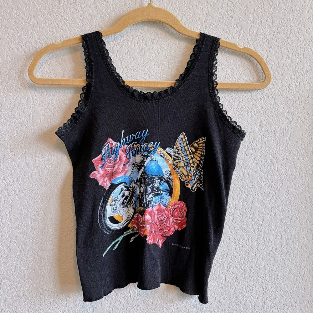 Vintage 90’s Highway Honey Sturgis Lace Trim Butterfly Tank